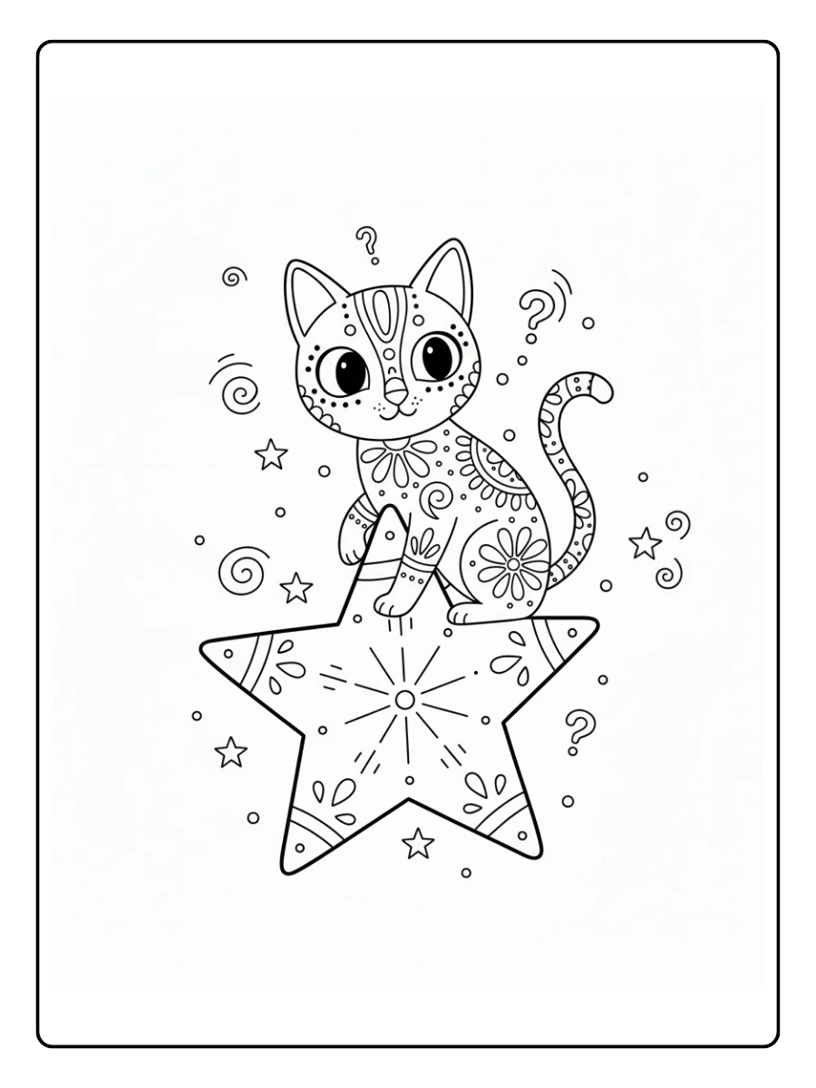 Gato alebrije trepando una estrellaalebrije hecho de estrellas grandeshecho solo con círculos grandes