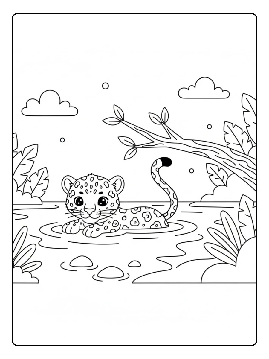 Jaguar nadando tranquilamente en el río