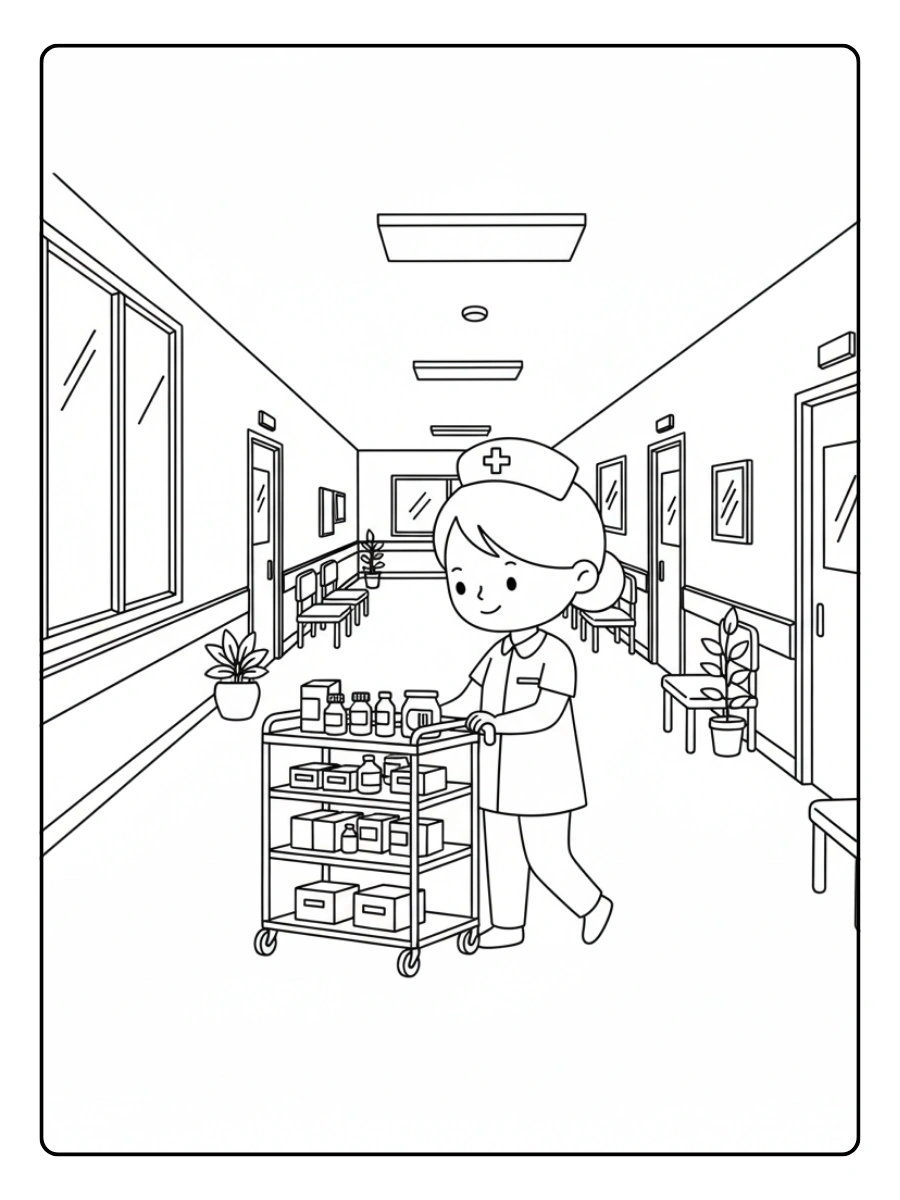 Enfermera Llevando medicamentos