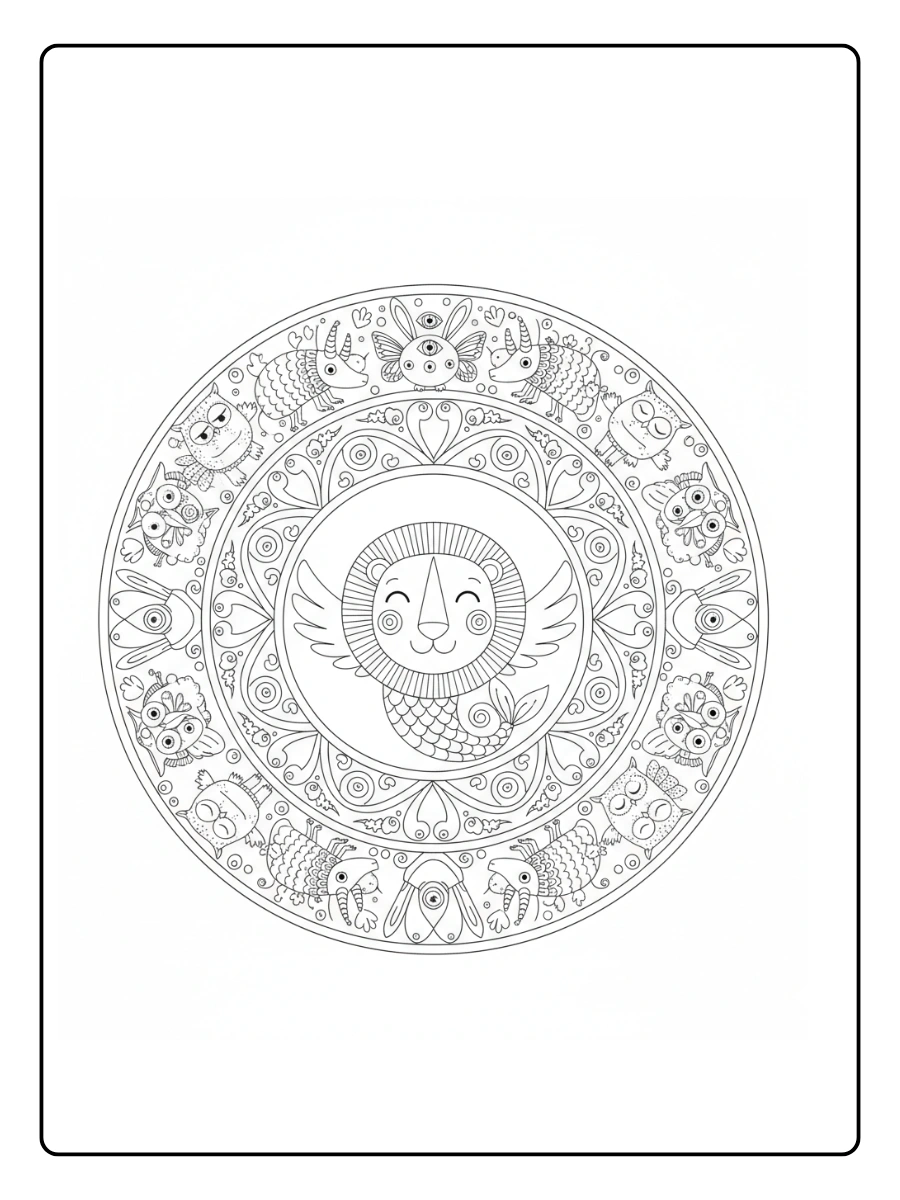 Mandala de alebrije con animales fusionados