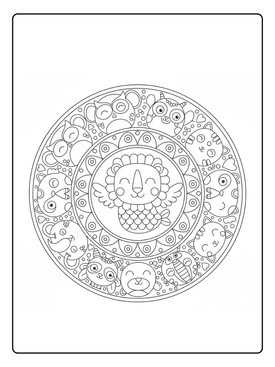 Mandala de alebrije estilo infantil con formas redondas