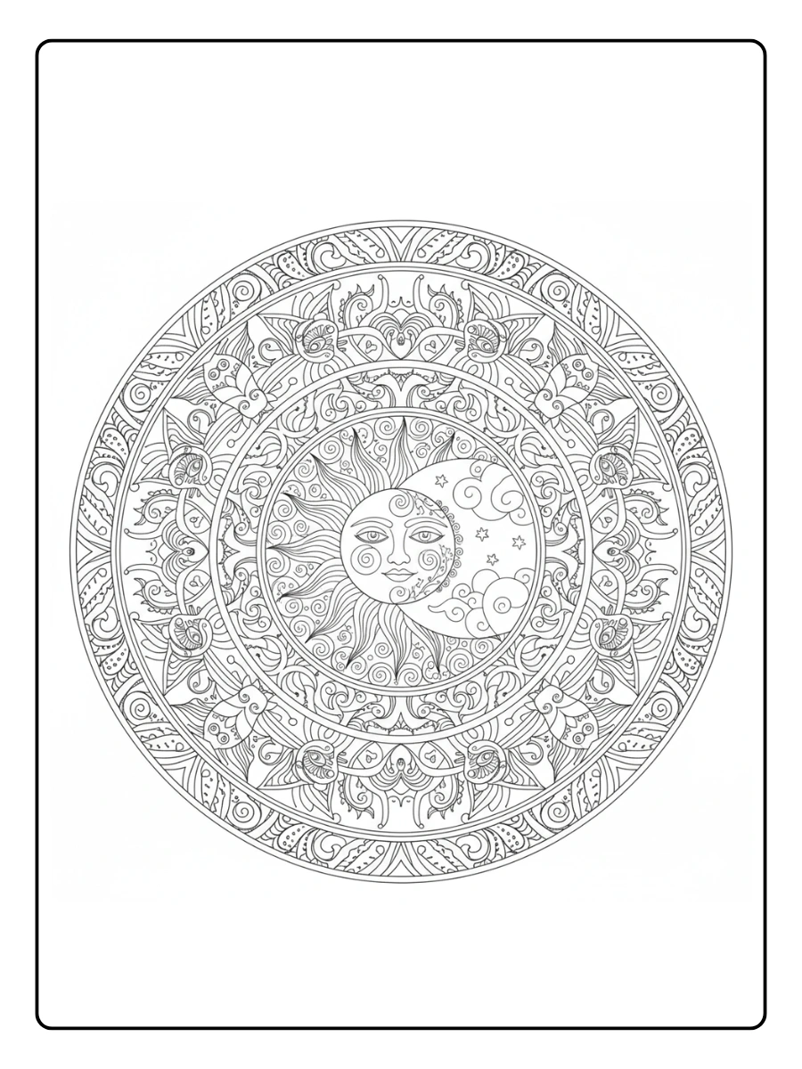 Mandala de alebrije inspirado en el sol y la luna