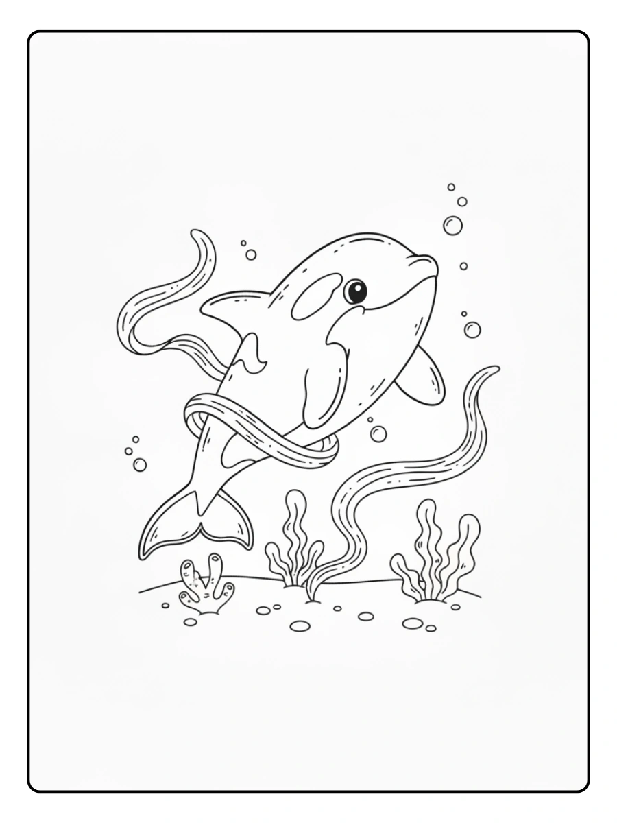 Orca jugando con algas