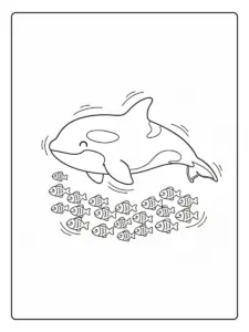 Orca siguiendo peces para colorear