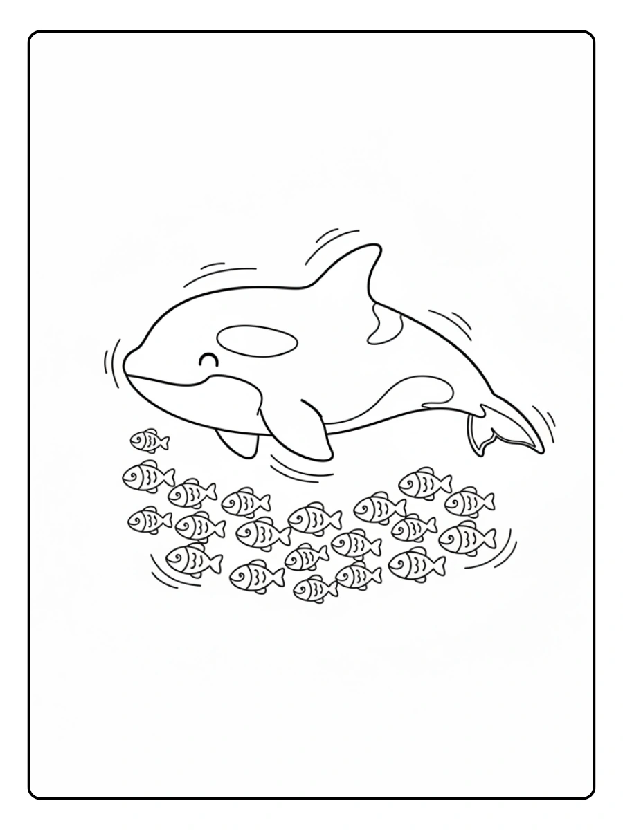 Orca siguiendo peces para colorear