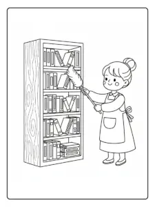 Bibliotecaria Ordenando el mostrador Para Colorear