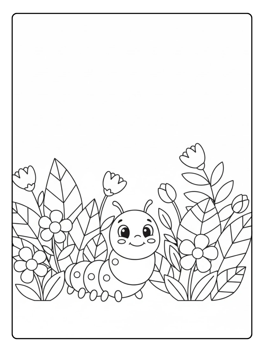 Oruga en el jardín para colorear
