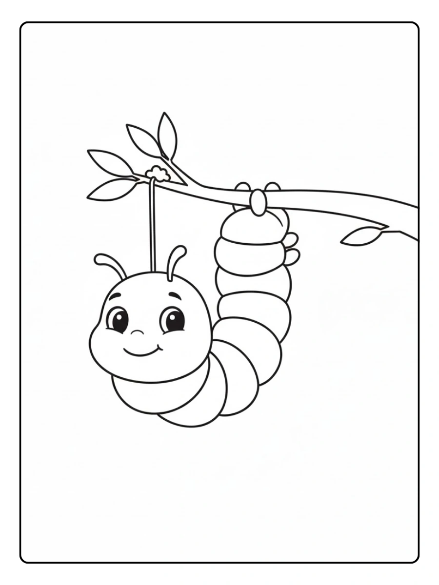 Oruga formando crisálida para colorear