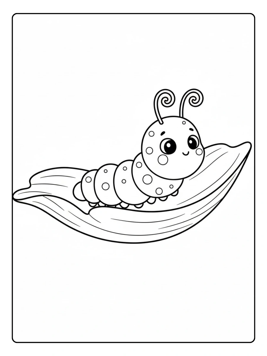 Oruga sobre flor para colorear