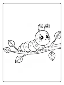 Oruga sobre rama para colorear