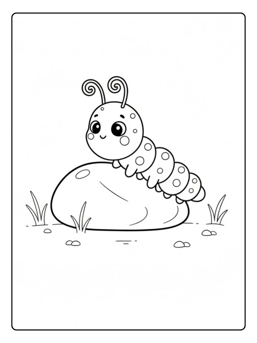 Oruga subiendo una piedra para colorear
