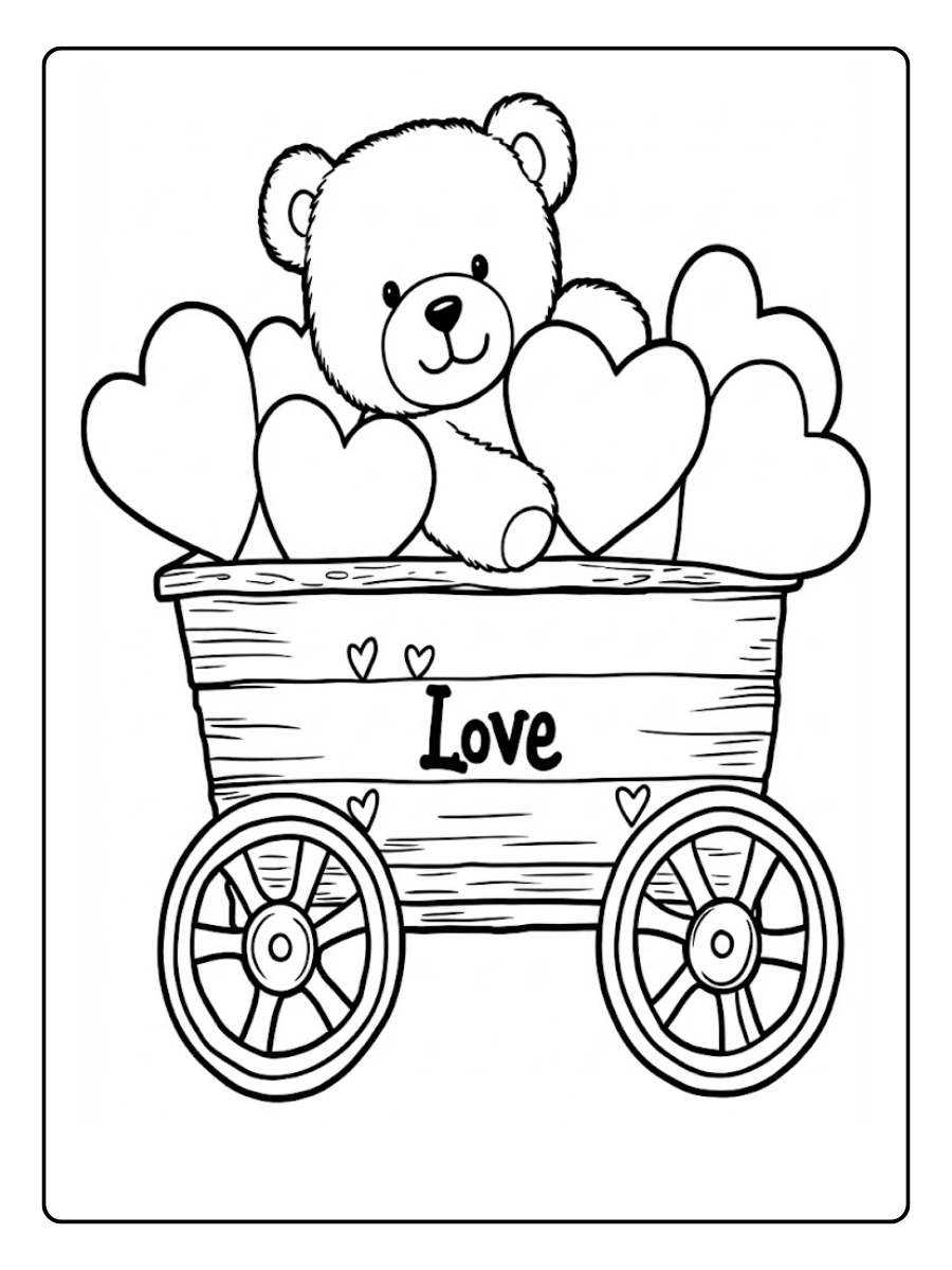 Osito en vagón de Valentín para Colorear