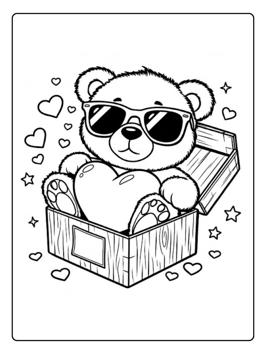 Osito genial de valentín regalo sorpresa en una caja para Colorear