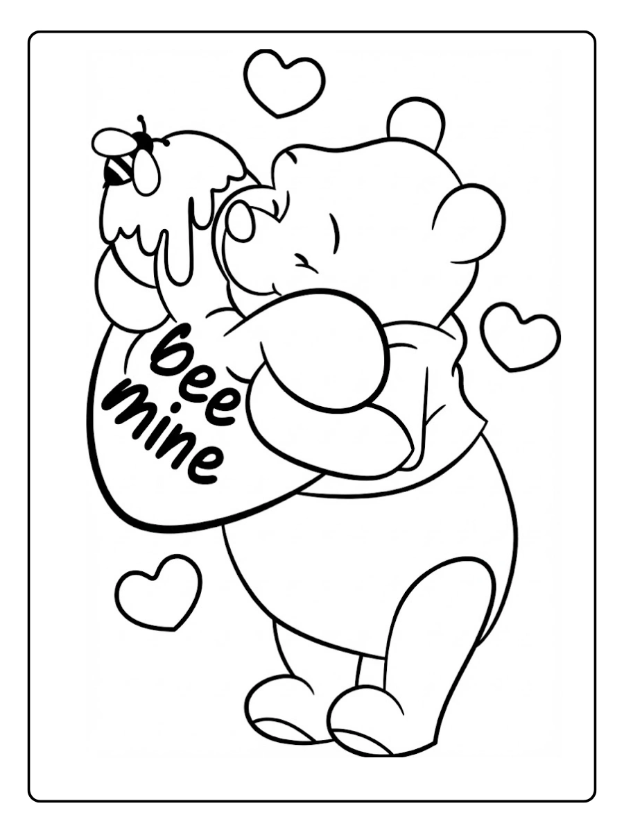 Oso Pooh un dulce corazón de San Valentín para Colorear