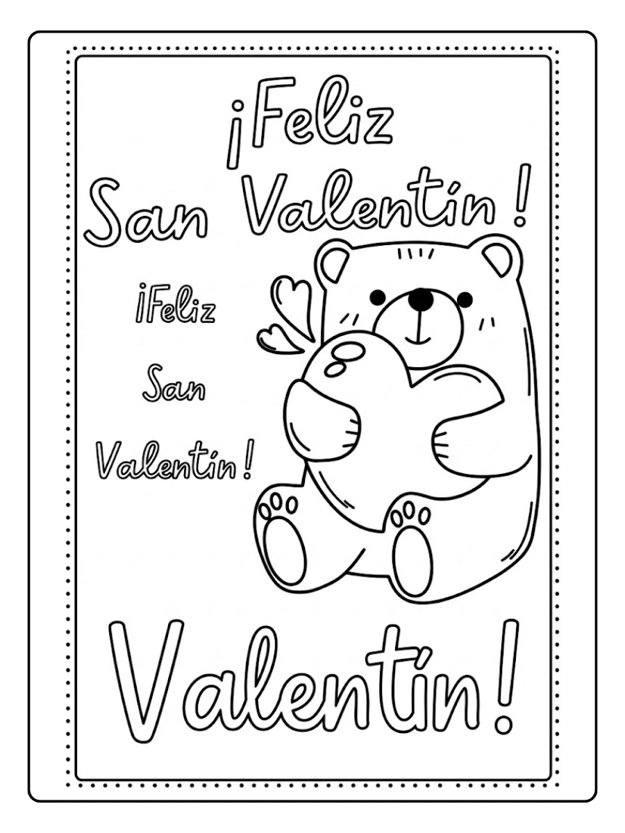 Página para colorear del oso que desea ¡Feliz San Valentin!