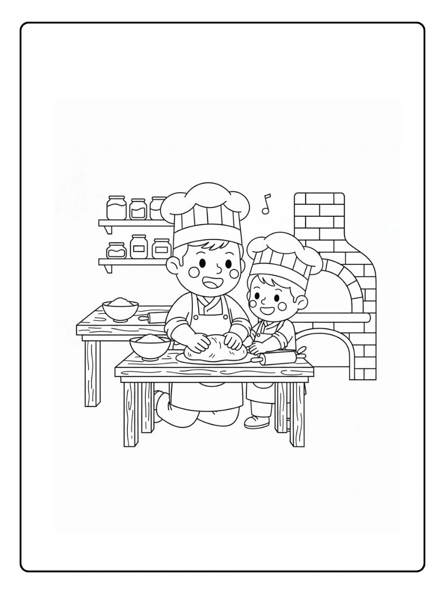 Panadero enseñando a un niño a hacer pan (2)