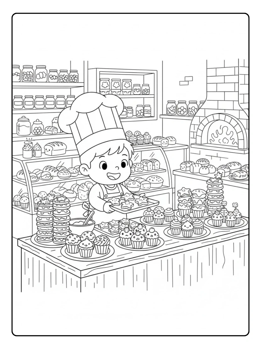 Panadero enseñando a un niño a hacer pan