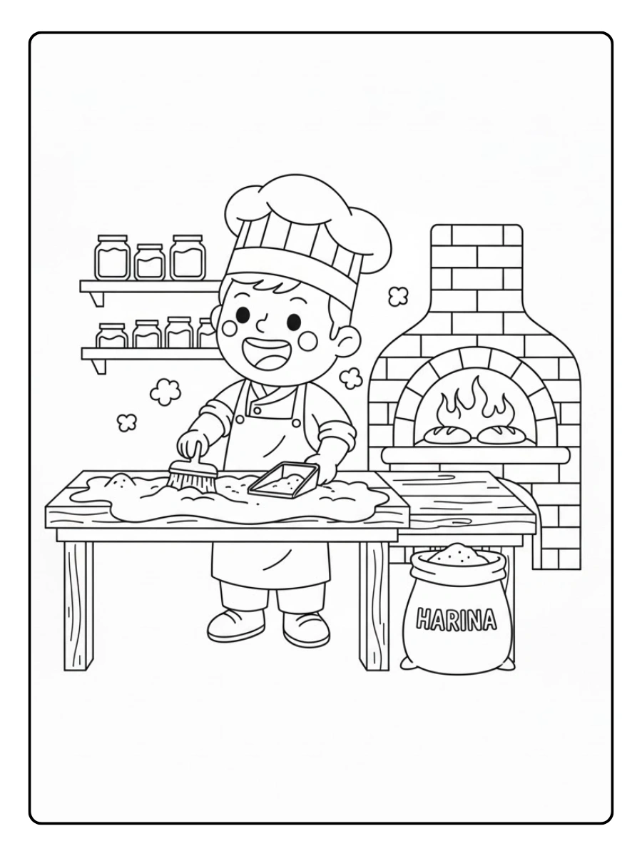 Panadero limpiando la mesa llena de harina