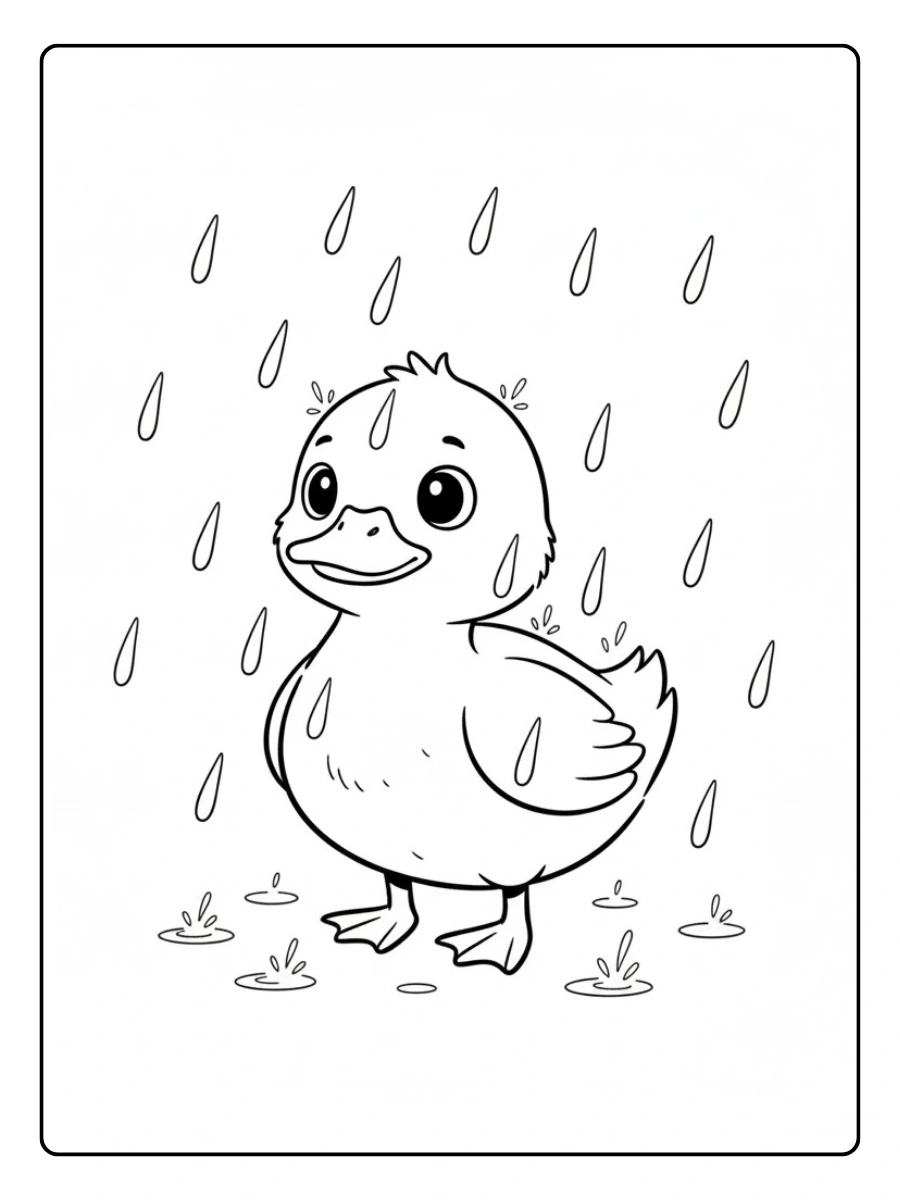 Pato bajo la lluvia para colorear