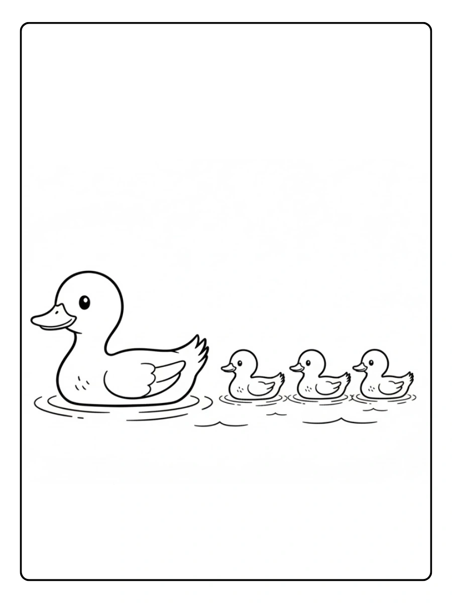 Pato con patitos para colorear