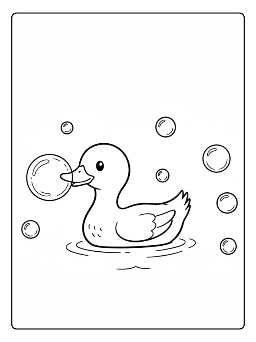 Pato jugando con burbujas para colorear