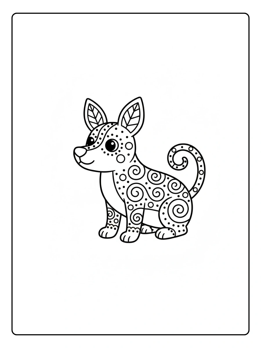 Perro alebrije bebé para colorearhecho solo con círculos grandes