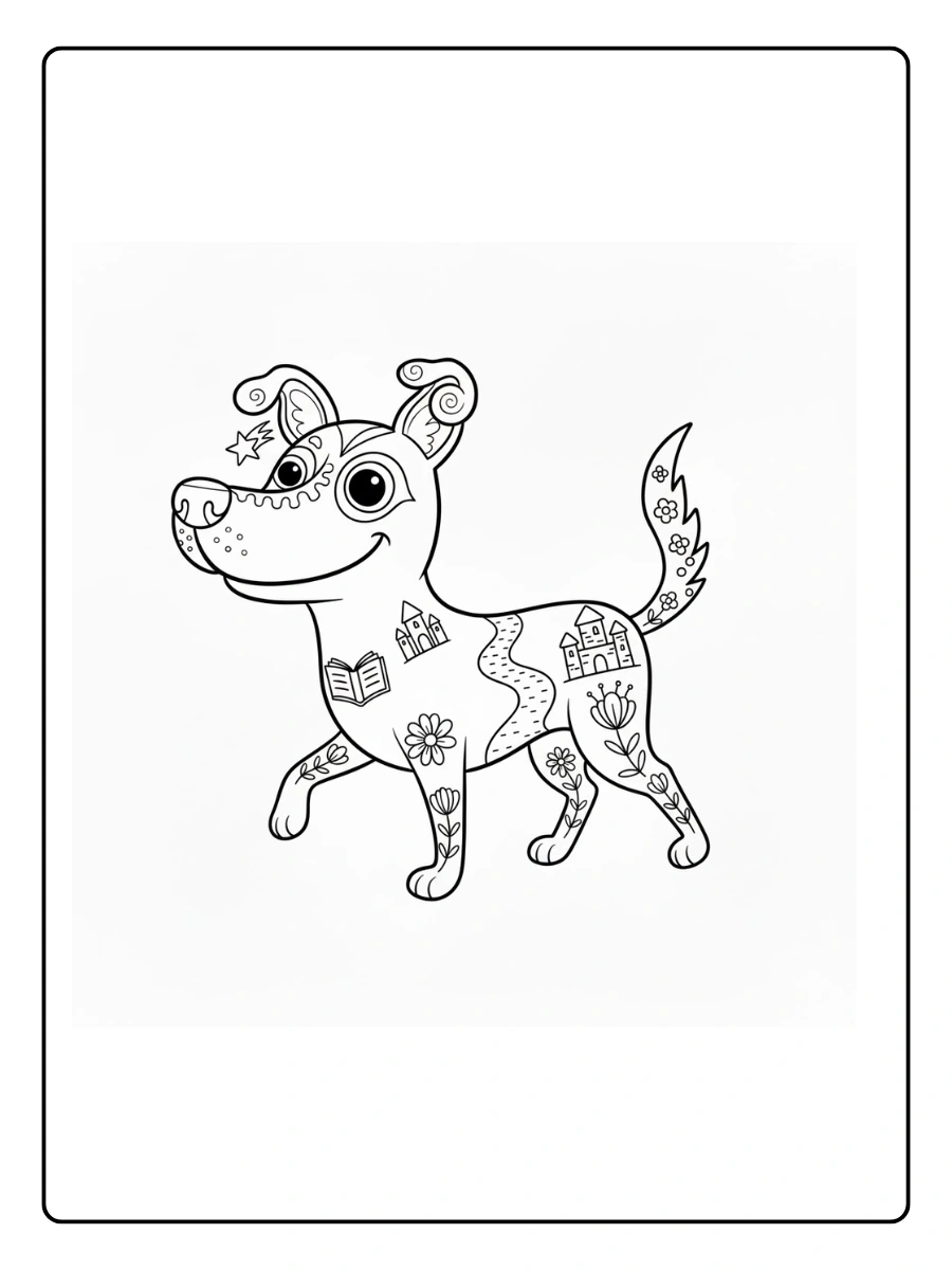 Perro alebrije caminando tranquilo