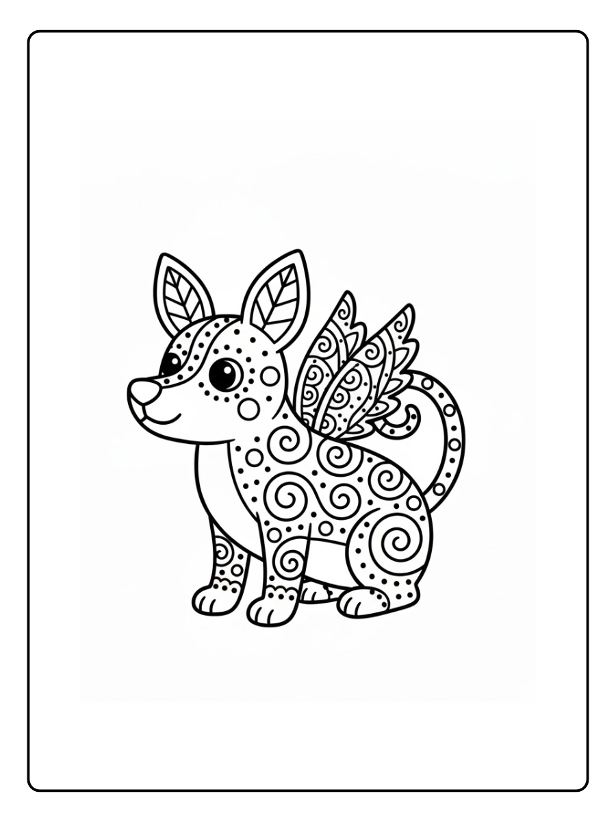 Perro alebrije con alas pequeñashecho solo con círculos grandes