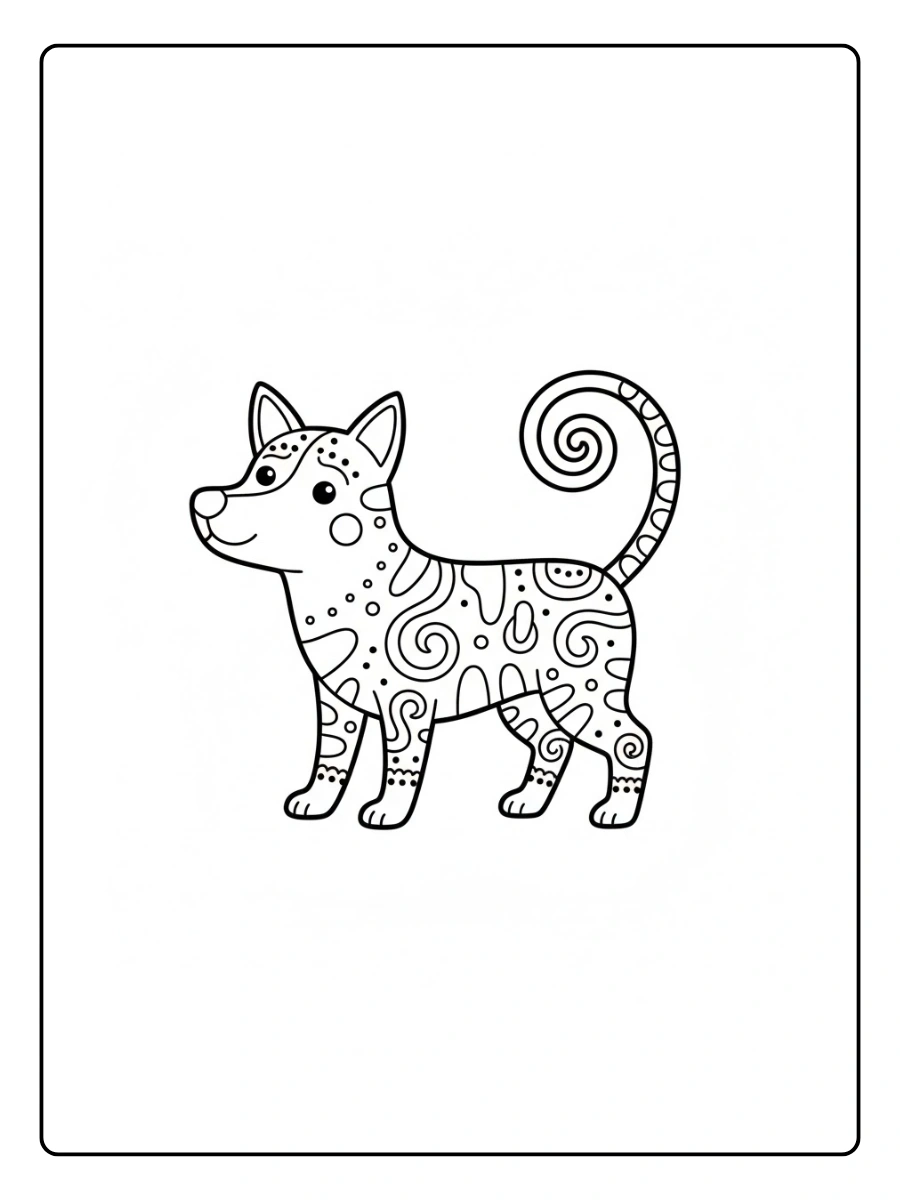 Perro alebrije con cola de espiral simple