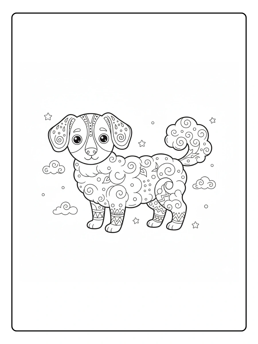 Perro alebrije con cuerpo de nubeshecho solo con círculos grandes