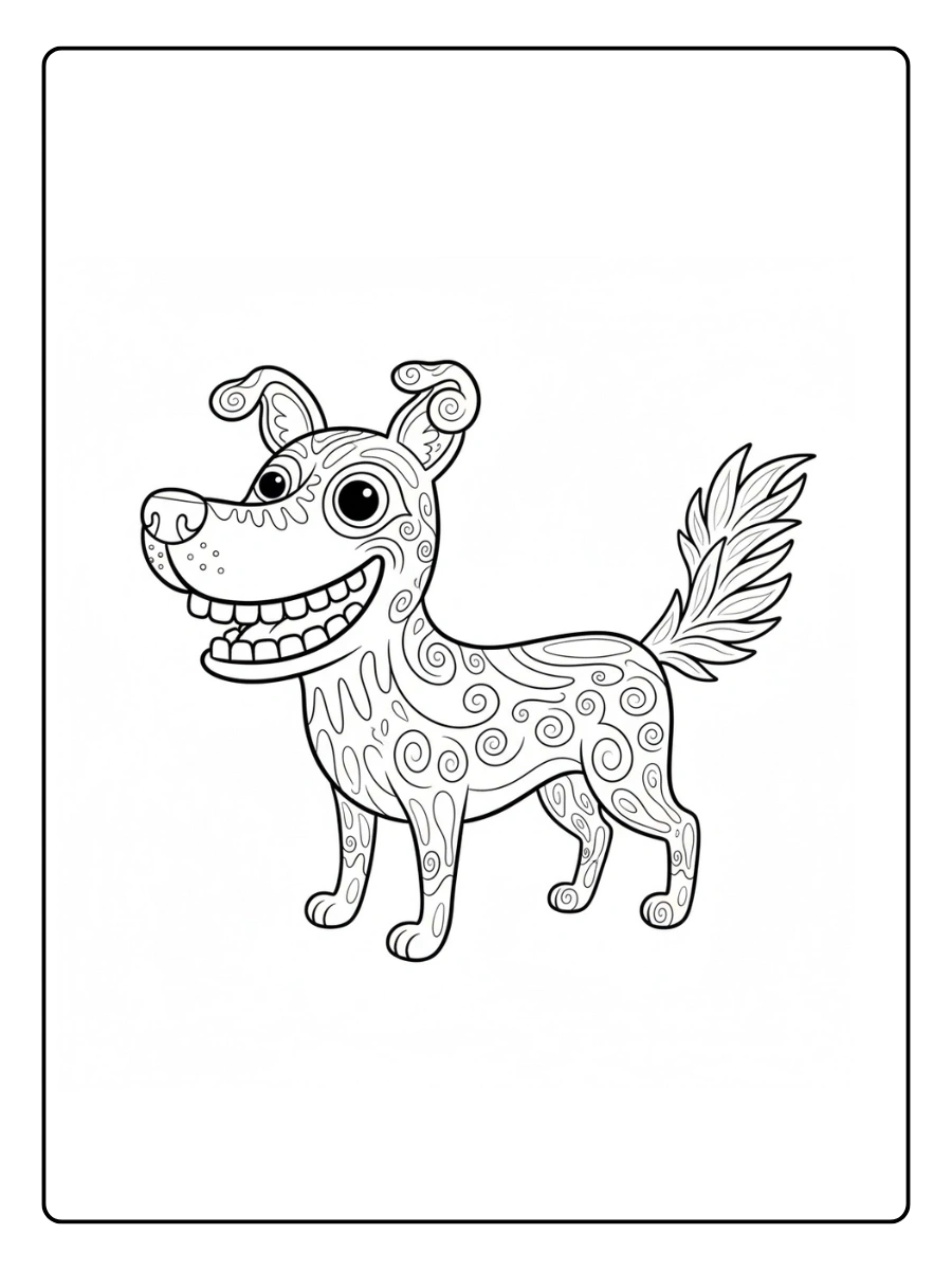 Perro alebrije con sonrisa grandehecho solo con círculos grandes