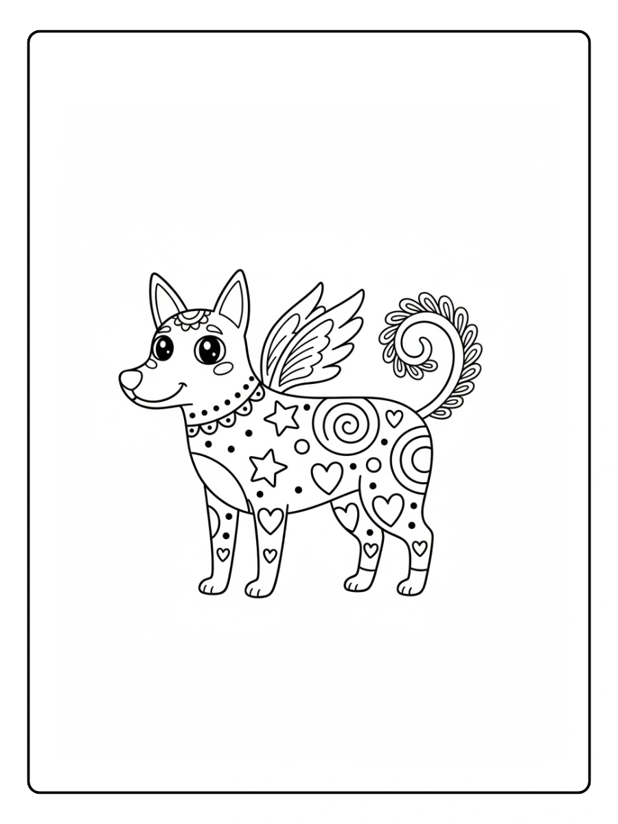 Perro alebrije estilo kawaiihecho solo con círculos grandes