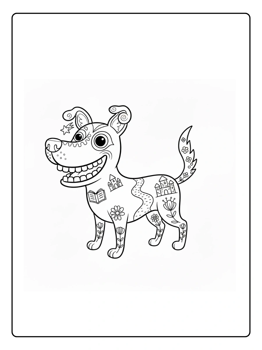 Perro alebrije inspirado en cuentoshecho solo con círculos grandes