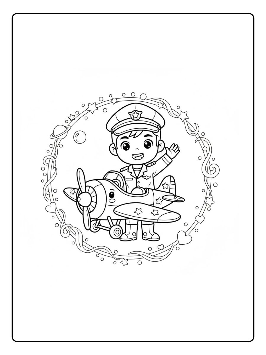 Piloto con avión para colorear