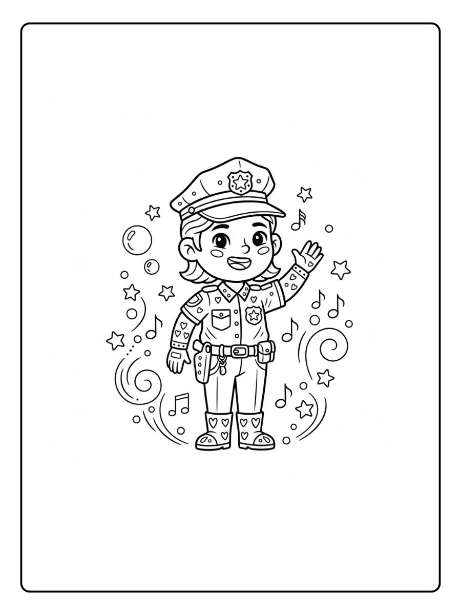 Policía amigable para colorearcon bata blanca para colorearpara colorear preescolaralebrije volando suavealebrije caminando curiosoalebrije hecho de estrellas grandeshecho solo con círculos grandes