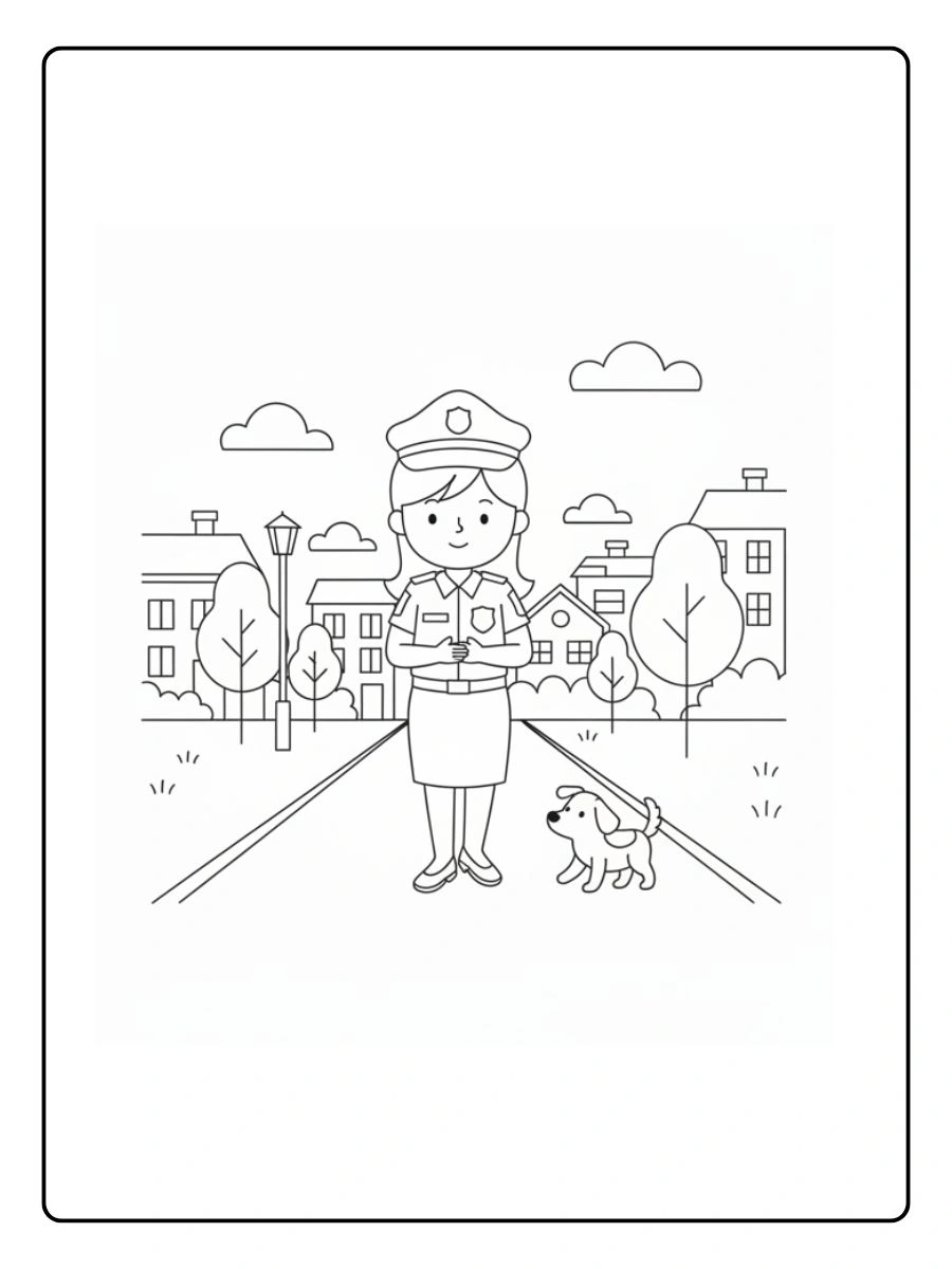 Policía caminando tranquilo para colorear