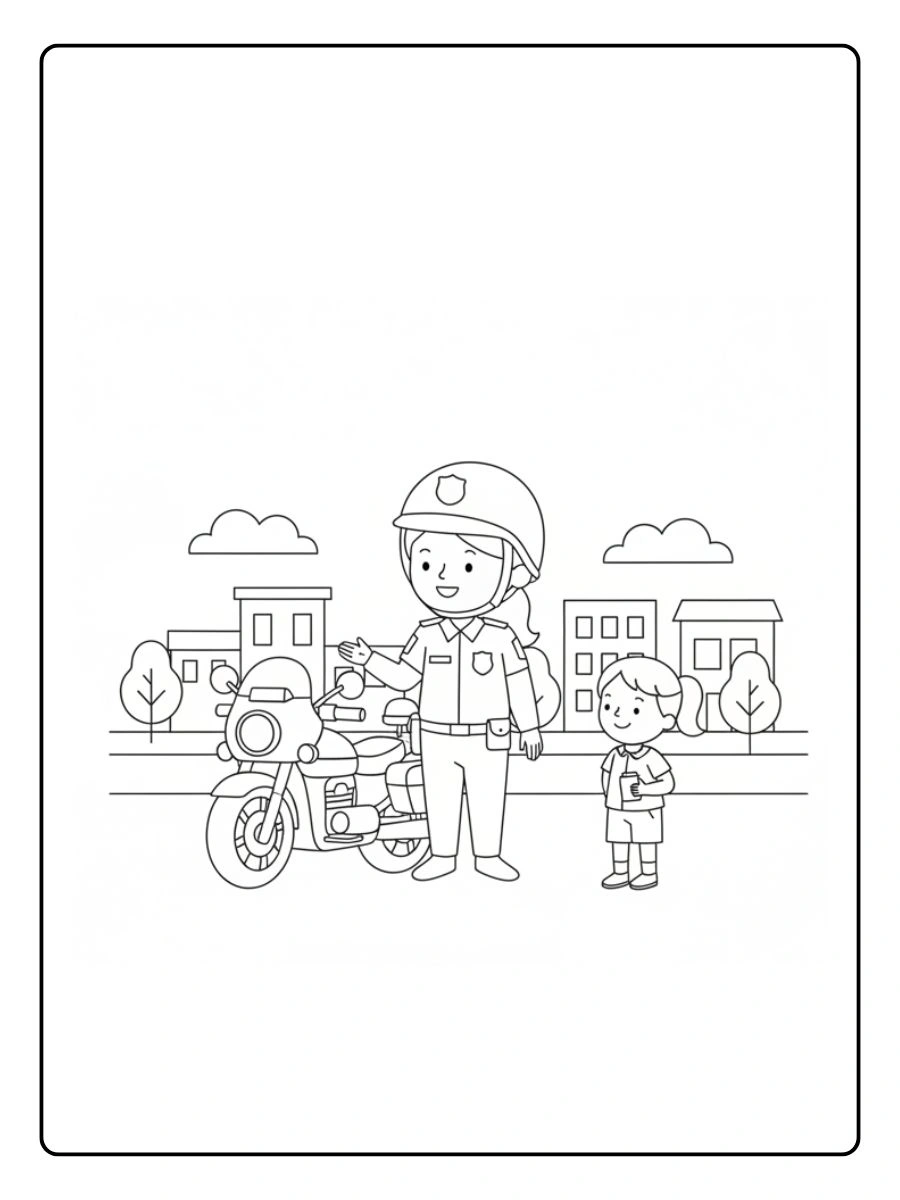 Policía con cascopolicía arresta a criminales para colorear