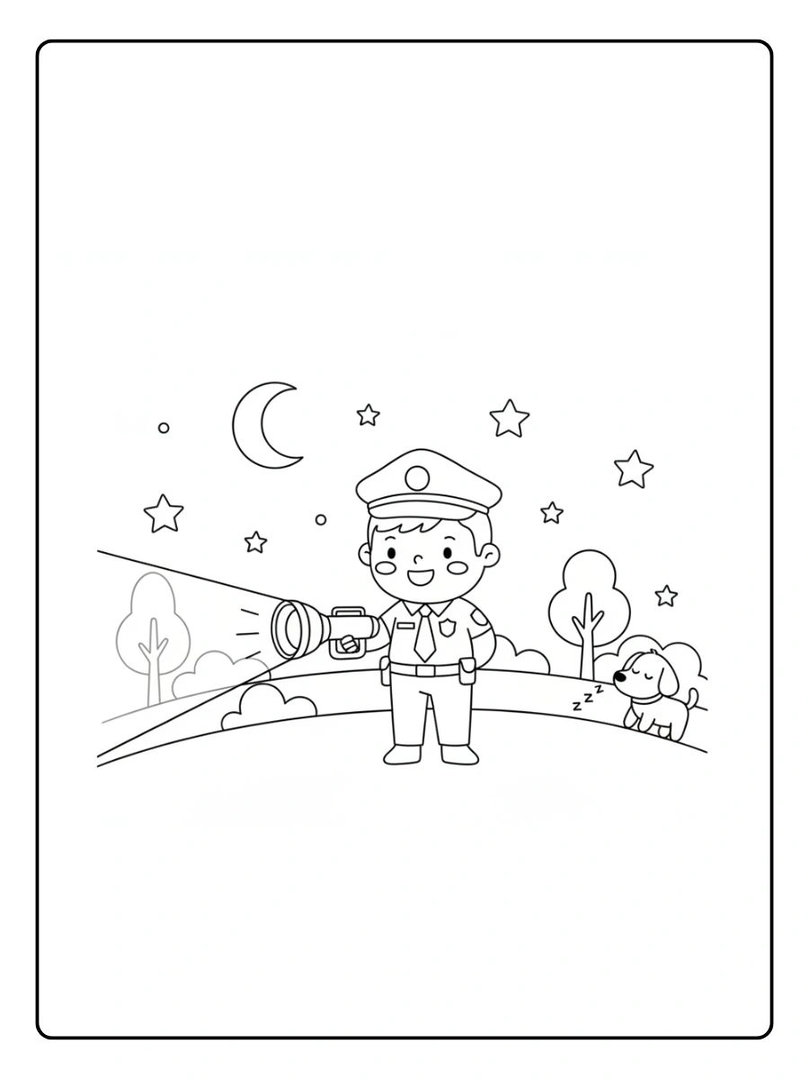 Policía con linterna para colorear