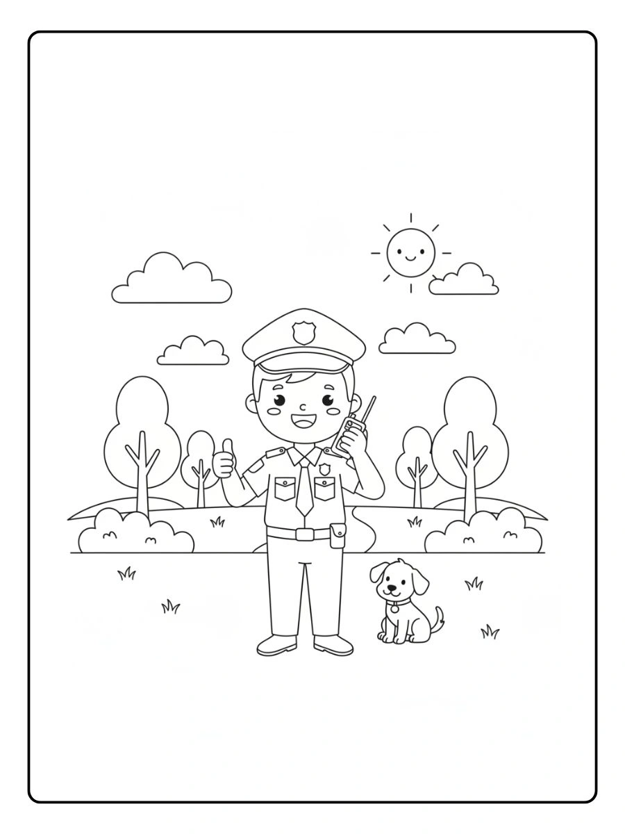 Policía con radio para colorear
