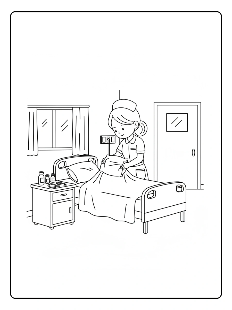 Enfermera Preparando la habitación