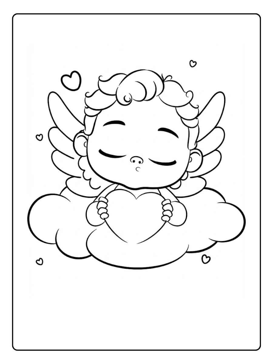 Tierno Cupido con corazón Para Colorear