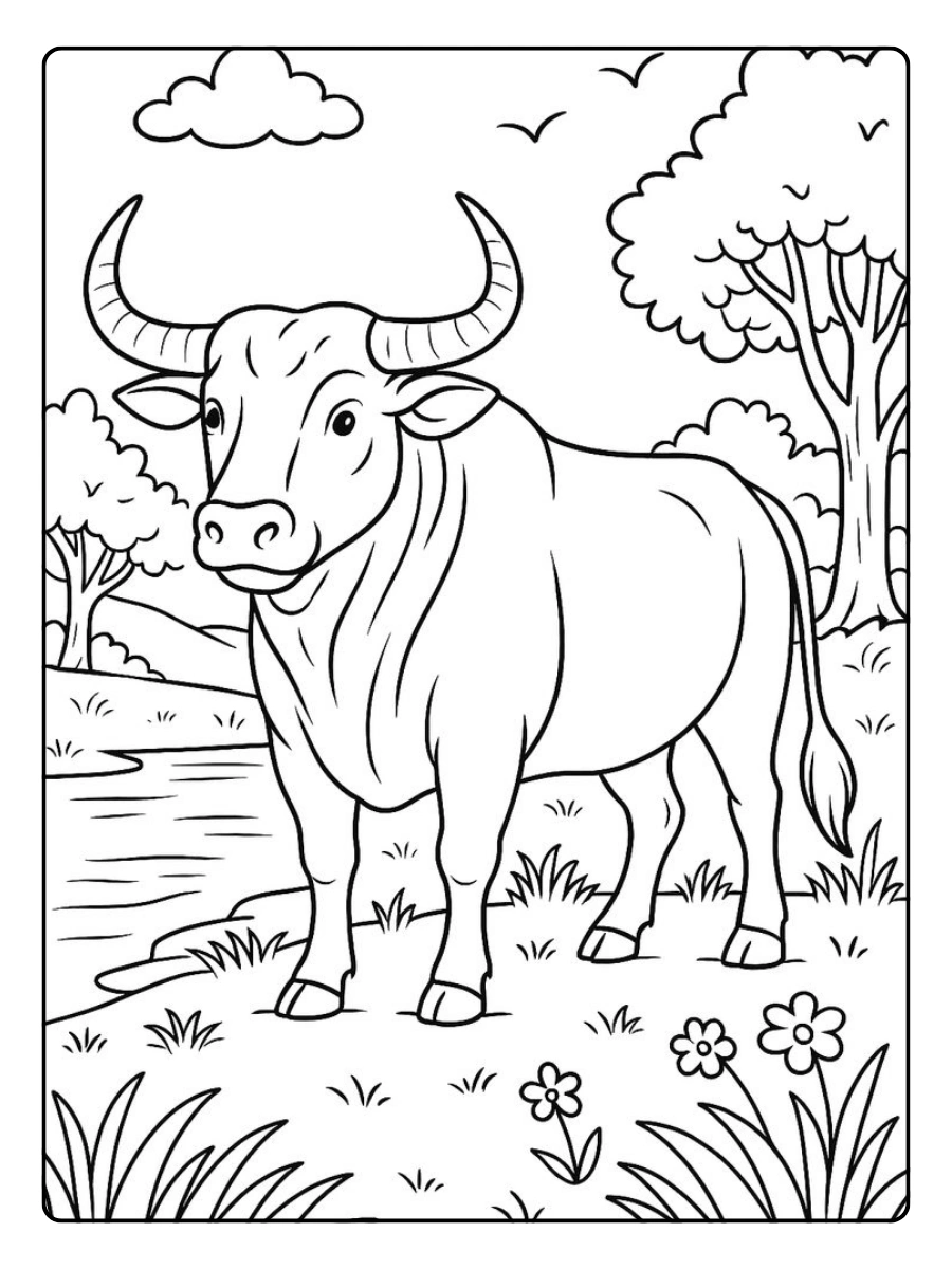 Toro feliz para colorear