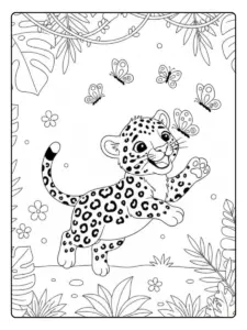 Un jaguar bebé persiguiendo mariposas