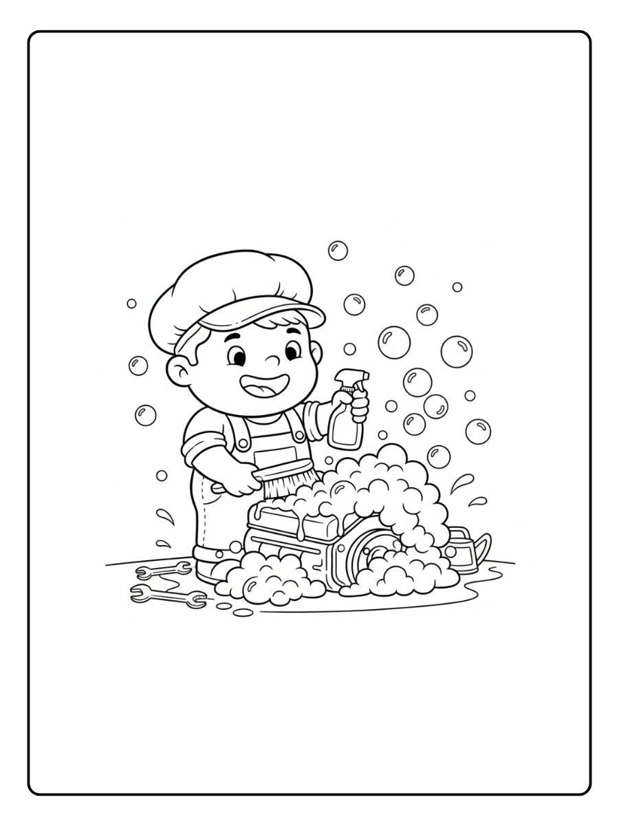 Un mecánico limpiando un motor lleno de burbujas