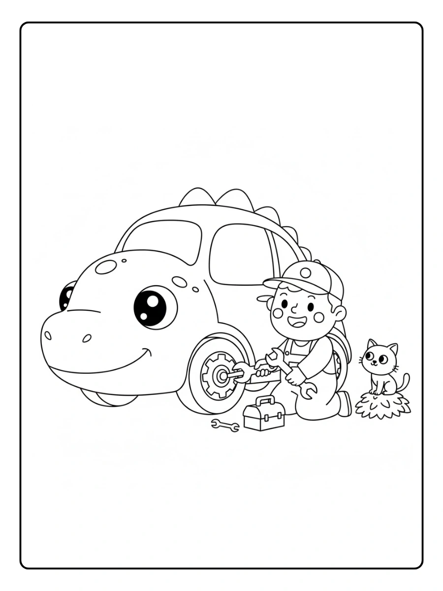 Un mecánico trabajando en un coche con forma de animal