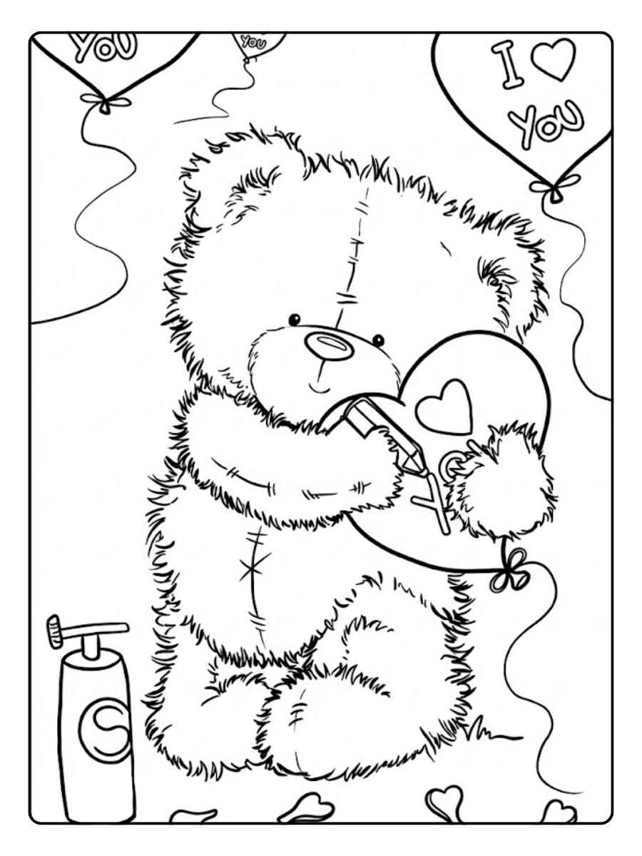 Un osito tierno listo para San Valentín para Colorear