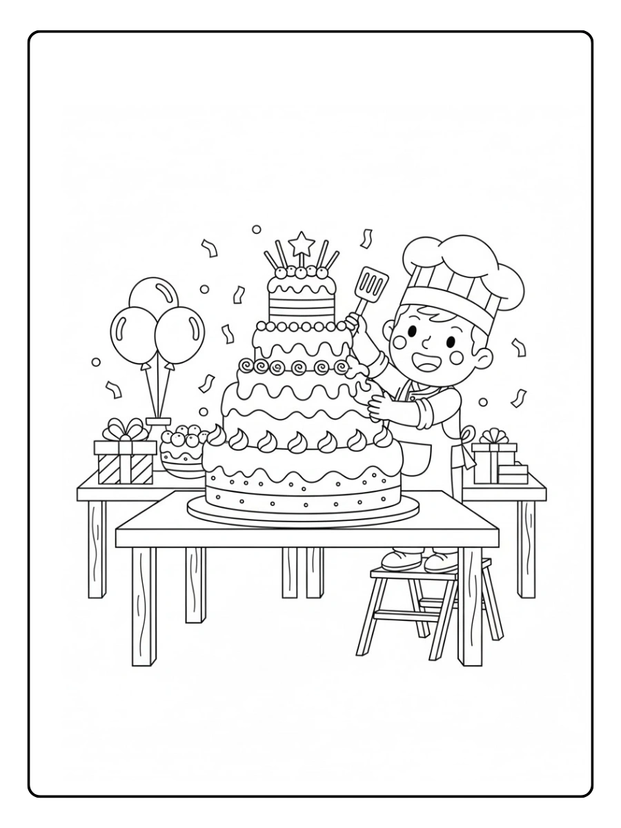 Un panadero haciendo un pastel gigante para una fiesta