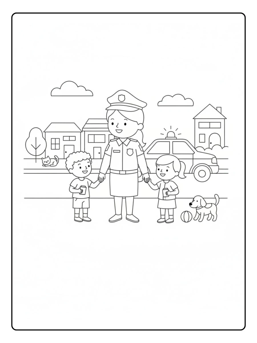 User Policía protegiendo el barriopolicía arresta a criminales para colorear