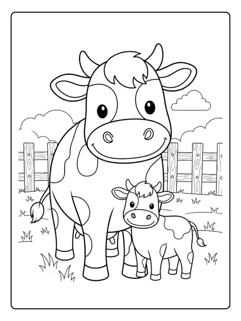 Vaca de granja para colorear