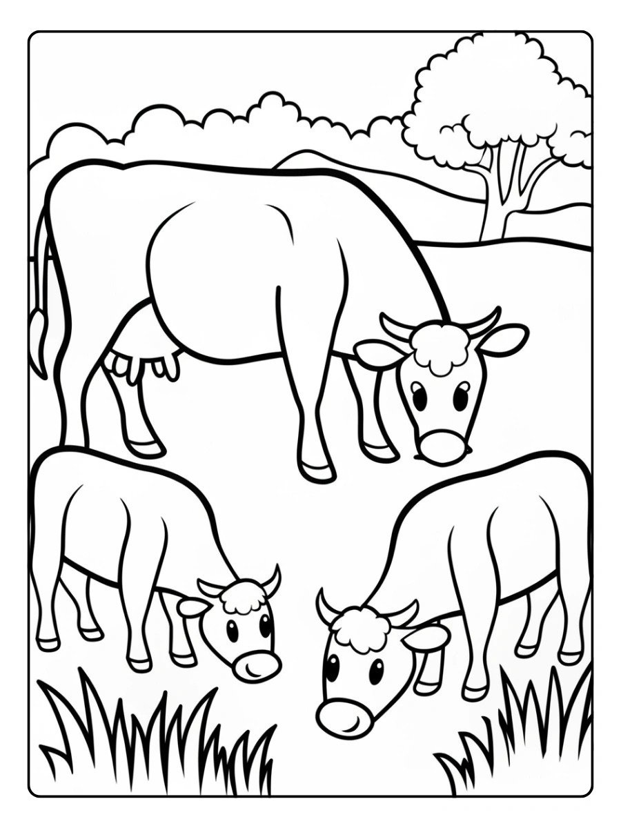 Vaca y ternero para colorear